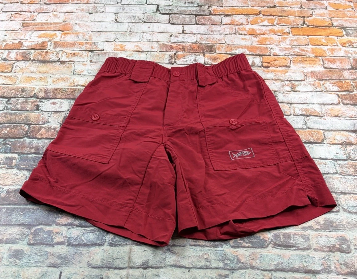 Aftco Shorts Adult 30 Red Cargo 8" Fishing Preppy Boating Boat Outdoors Mens