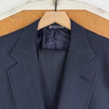 VTG Austin Reed Suit Mens 40R Navy Blue 2 Button Wide Notch 100% Wool Pant 34x31