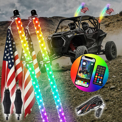 WEISEN Pair 3ft RGB Spiral LED Whip Light+Wire Kit For Polaris RZR PRO R/PRO XP