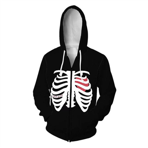 Mens Fashion Skeleton Hoodie Workout Top Casual Hooded Coat Hip Hop Sweatshirt - Picture 3 of 19
