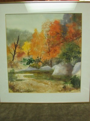 Vintage Original Water Color Painting Lillian Fowler Llano Texas Autumn Scene 1 Ebay