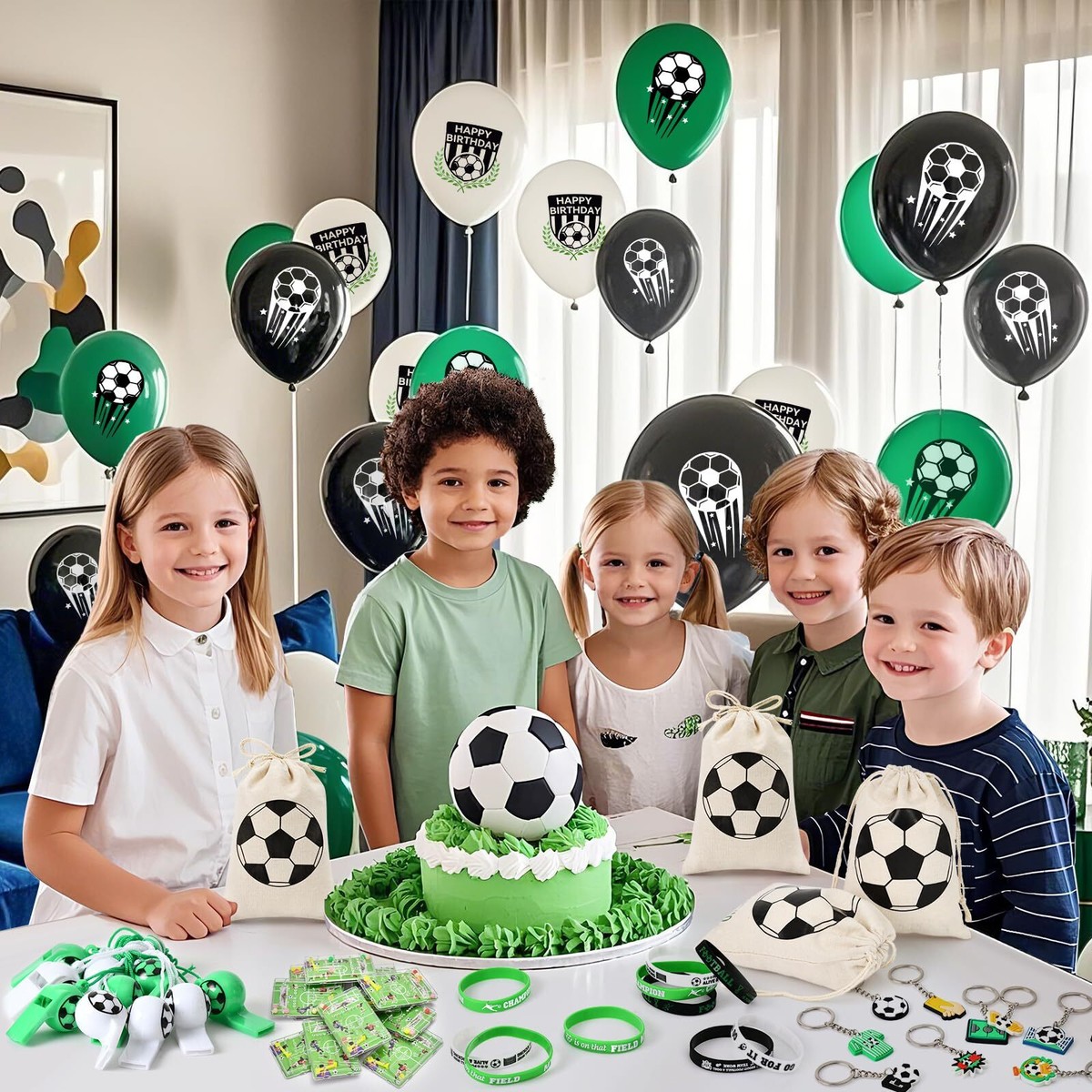 94-teiliges Fußball-Geburtstags-Set – Mit Tüten, Schlüsselanhängern, Armband, Tattoos & Mehr Für Mottopartys
