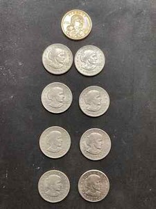 Collection of Nine Susan B. Anthony and Sacagawea Dollar Coins