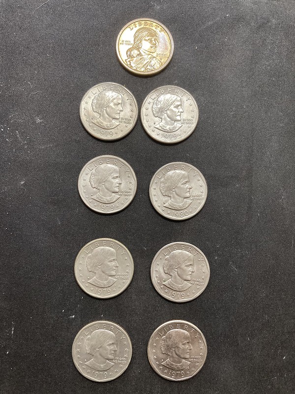 Collection of Nine Susan B. Anthony and Sacagawea Dollar Coins