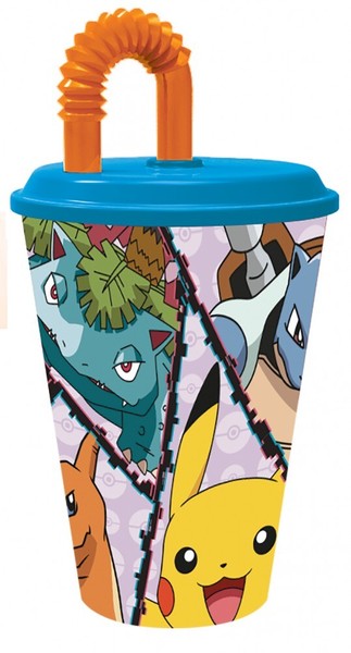 PokéMon Trinkbecher Mit Strohhalm Und Deckel Kinder Becher Trinken 430Ml-image