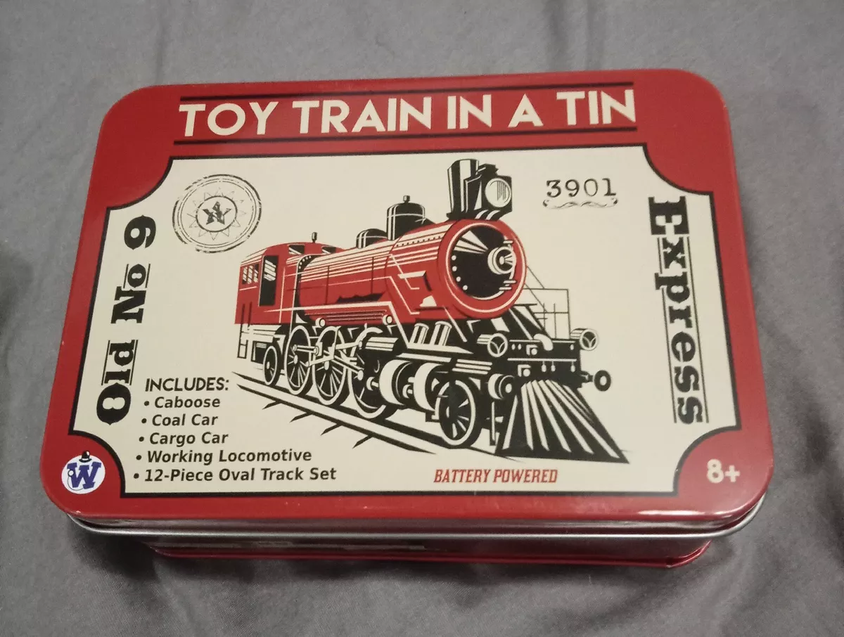 Toy train in a store tin old no 9