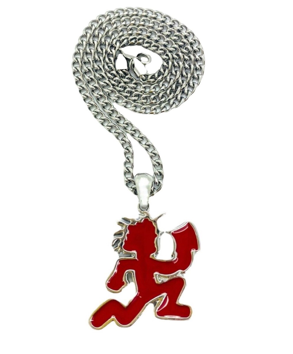 HIP HOP RED SILVER PT HATCHET MAN PENDANT & 5mm 24