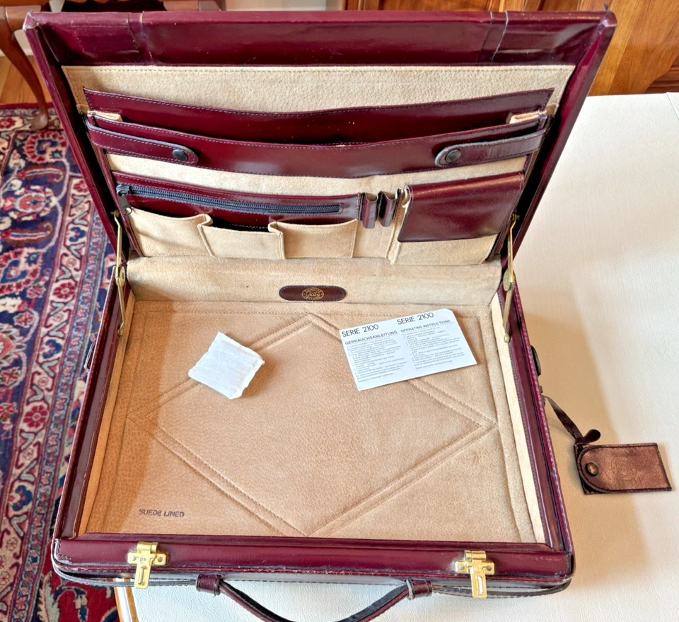 FRANZEN ~ Maletín de cuero de grano superior forrado de gamuza combo bloqueo accesorio años 80-exc. Foto 3 de 4