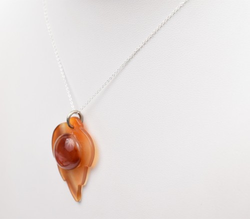 Sterling Silver 18" Chain w/ Carnelian Leaf & Half-Dome Carnelian Pendant - Picture 8 of 13