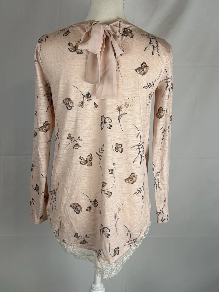 Top Lauren Conrad Nature Estampado Mariposa Encaje Recortado Color Melocotón Talla XS Foto 3 de 4