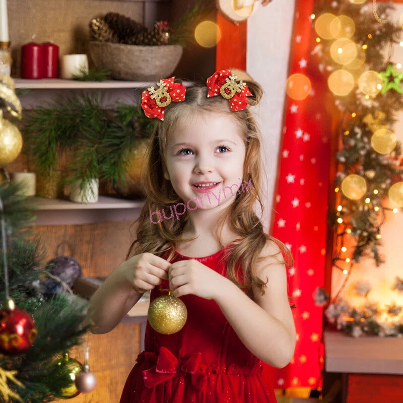 Cute Bling Bling Girls Hair Clips Christmas tree Santa Elk Bow Barrette hairpin - image 2 of 4