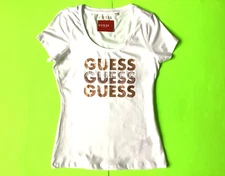 New GUESS Los Angeles Women’s Short Sleeve T-Shirt Size MEDIUM White w/Gold