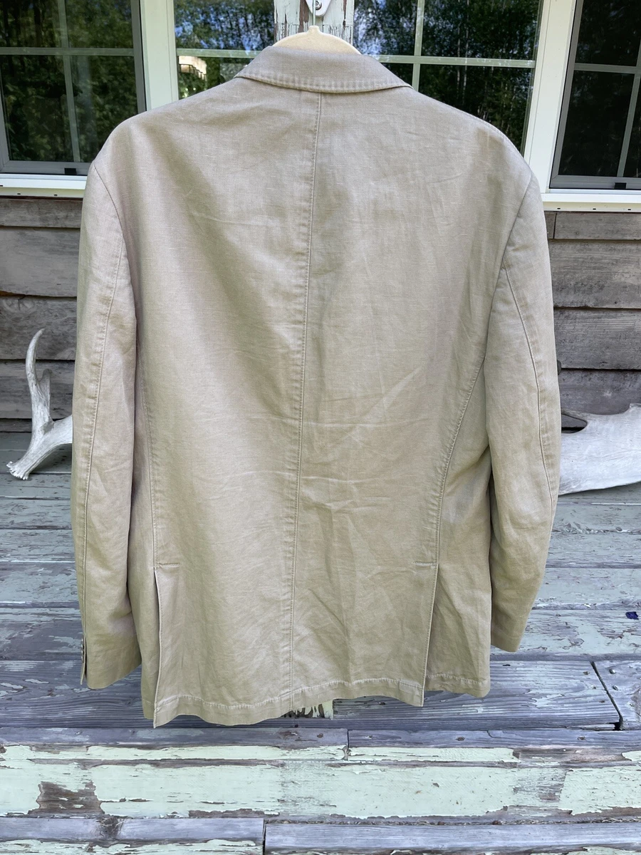 Kroon Bono W Solid Tan Cotton Canvas Blazer Jacket Sport Coat Mens