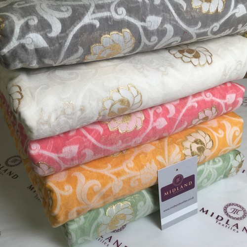 Floral Cotton Indian Banarsi Brocade Faux Silk Waistcoat Fabric 110 cm M1276 - Picture 5 of 66