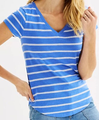 SONOMA Women s V-Neck Tee Top Shirt Sz XL  - Vida Blue Stripes - New