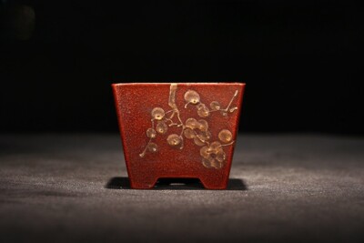 2.5in Chinese Classical Bloom Painting Zisha Clay Planter, Handmade Bonsai Decor