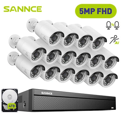 SANNCE 5MP POE Audio 2 Vías Cámara de Vigilancia Visión Nocturna 8MP 4K 10CH/16CH NVR