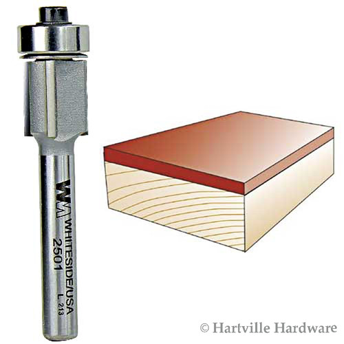 Whiteside #2501 Three Flute Flush Trim Router Bit - 1/4" Shank Dia, B3 Bearing