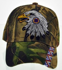 NEW NATIVE PRIDE INDIAN AMERICAN SIDE EAGLE FEATHERS CAP HAT CAMO