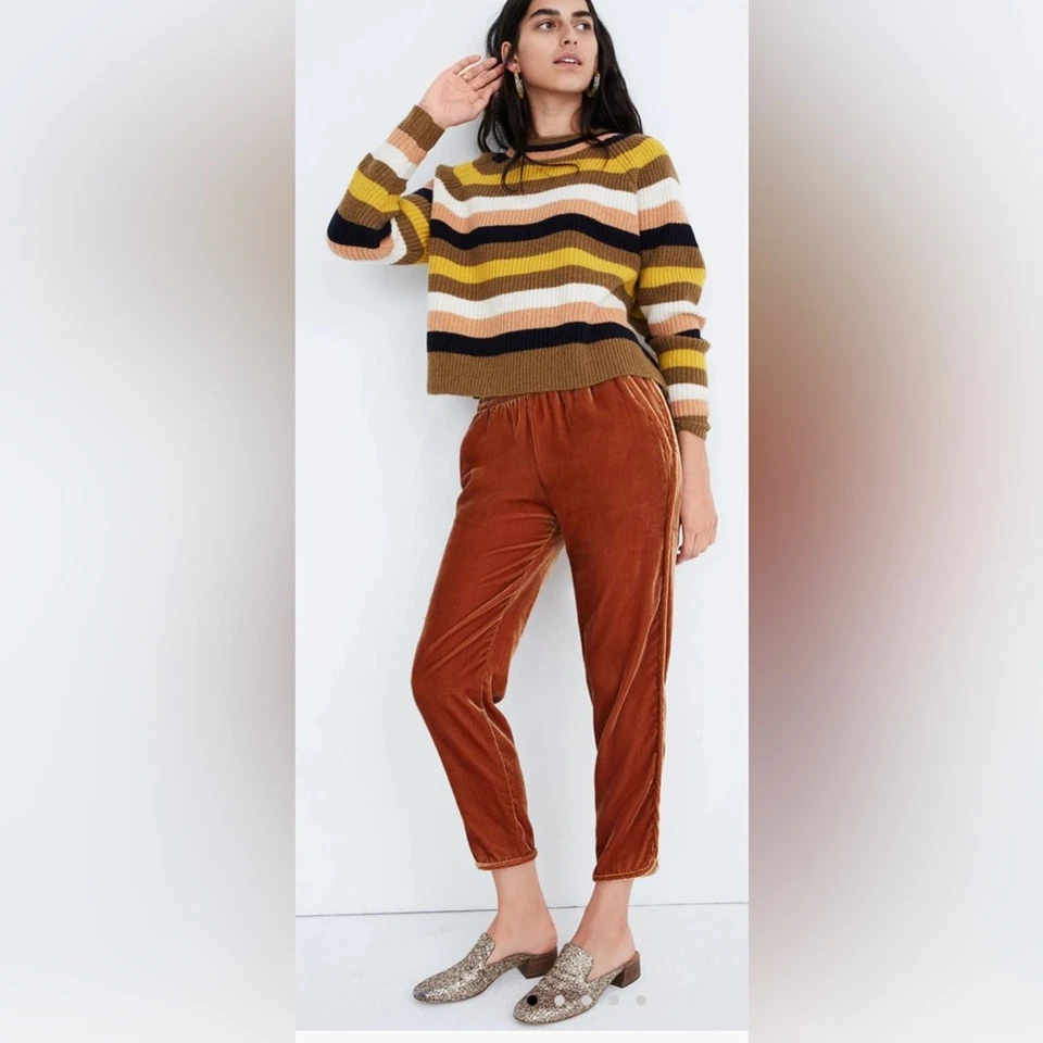 Madewell Women’s Track Trouser in Velvet Size Medium Vintage Gold Brown Sienna