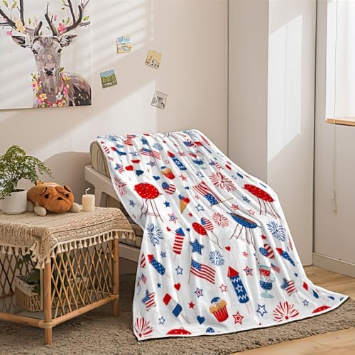 4th of July Patriotic Throw Blanket, Independence Day American Flag Red and - Picture 6 of 8