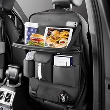 Backseat Car Organizer with Tray Foldable, Tissue Holder, Cup Holder, Black-1PC