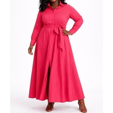 PARI PASSU Pink Poplin Maxi Shirt Dress Belted Plus Size D4/18 Workwear