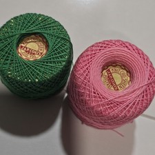 J P Coats Knit-Cro-Sheen Crochet Thread Lot Of 2 Pink And Green Vtg