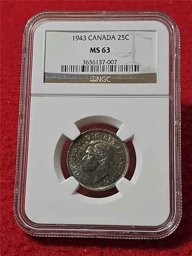 Canada 1943 King George VI SILVER 25 Cents NGC MS 63                  #MF-T5375