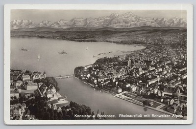 Konstanzer Bodensee Rheinabfluss Schweizer Alpen Echtfoto Postkarte