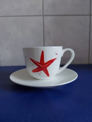 Gilitzer Kaffeetasse Seestern Rot Ocean Fine Bone China Porzellan Gedeck NOS