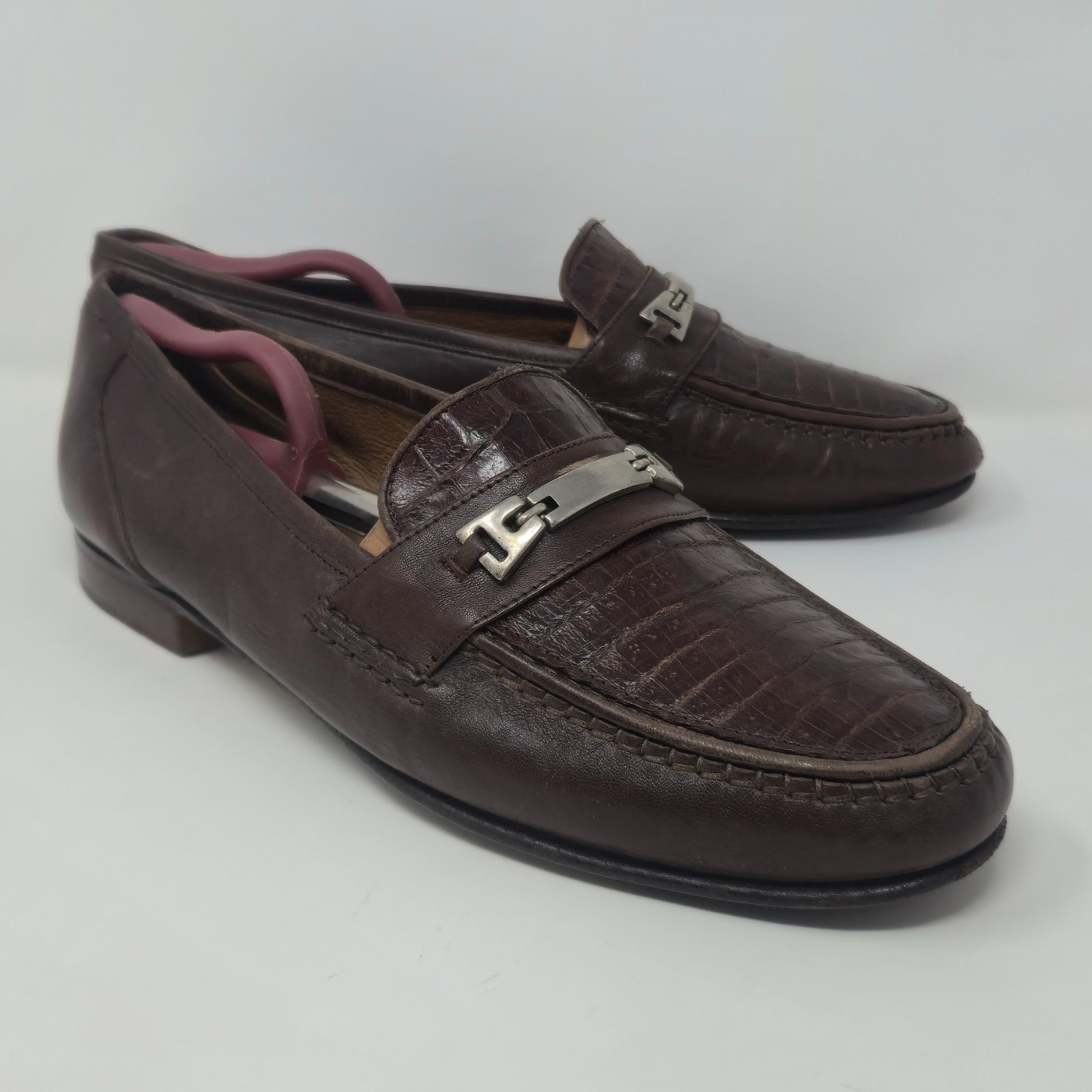 Bruno Magli Men's 11.5M Brown Genuine Alligator Bit Loafers Made in Italy image 2