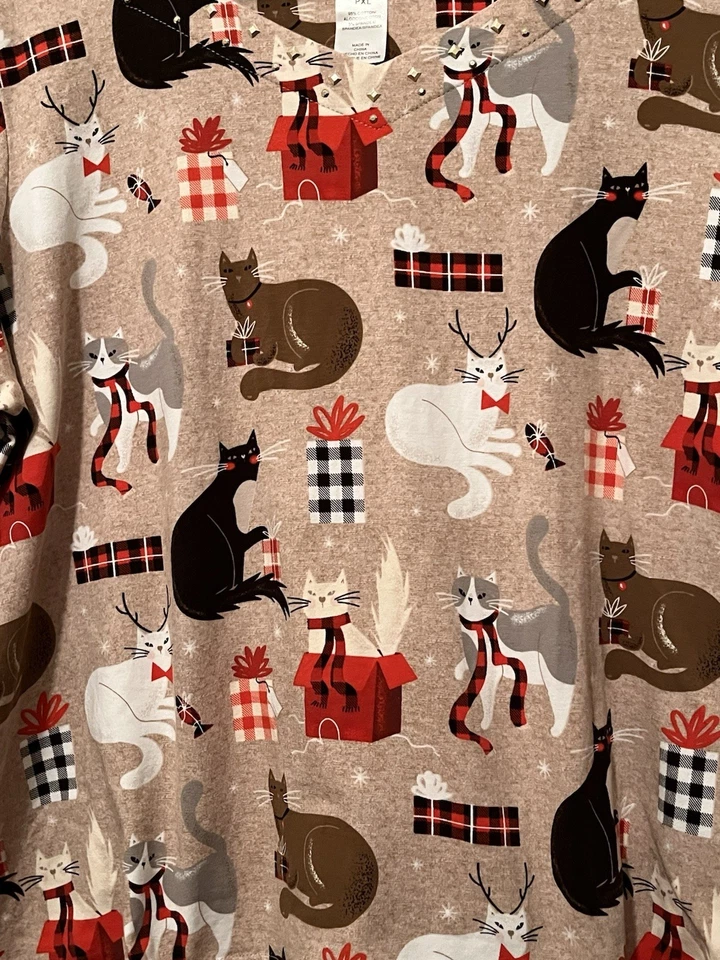 Alfred Dunner Bronceado Mujer Regalos de Navidad Amantes de los Gatos Manga 3/4 Tachonado PXL Foto 2 de 4