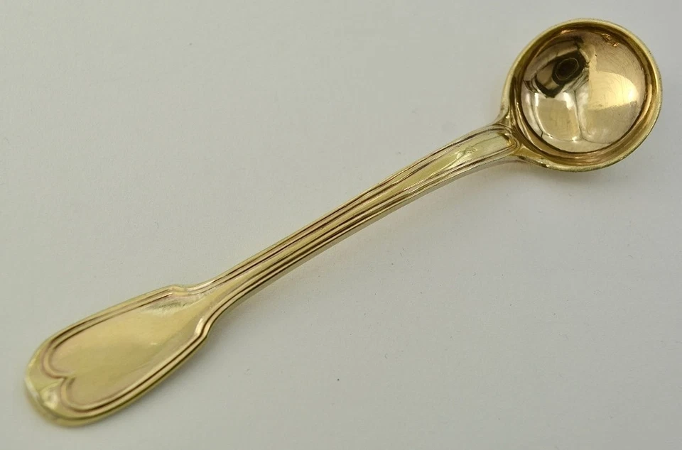 Antigua cuchara/cucharón francés de mostaza Vermeil de plata de ley con sello c.1800 Foto 2 de 4