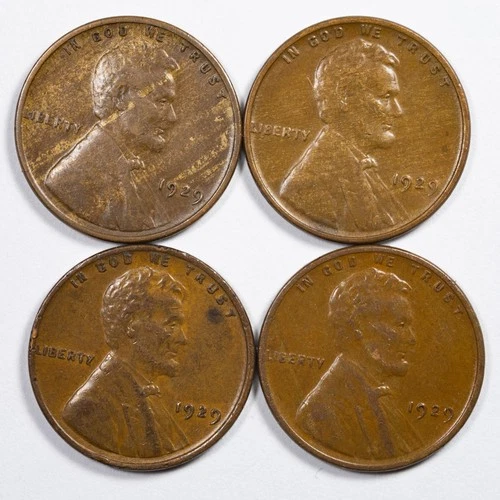 1929-P Lincol Wheat Penny Lot of 4 Coins Extremely Fine (XF)