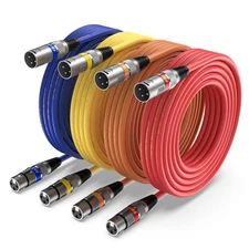 4-Pack 15 FT XLR Microphone Cables 3-Pin Male to Female 4-Color Pack