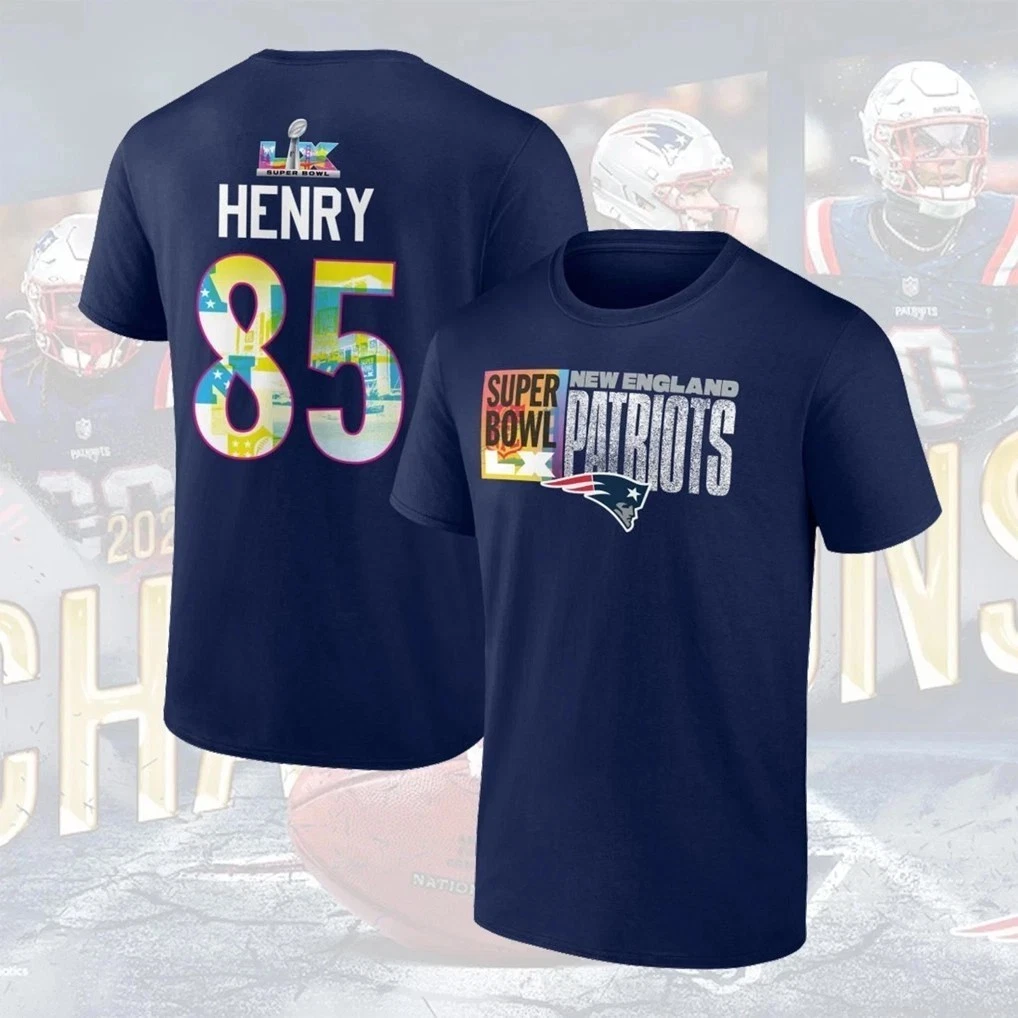 Hunter Henry #85 New England Patriots Super Bowl LX Shirt