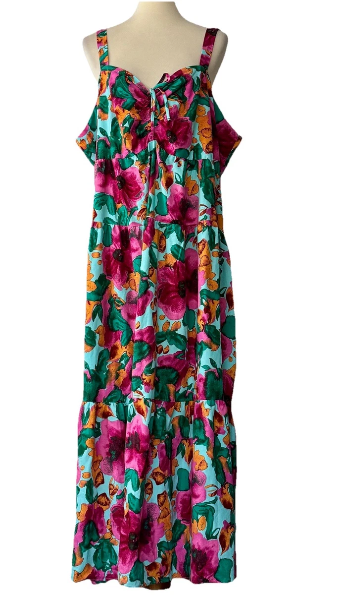 Robe Maxi Pink Rose à Motifs Floraux - Taille XS - Élasticisée - Occasion Très Bon état