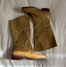 Markon SUELA Women’s Beige Floral Embossed Leather Suede Mid-Calf Boots 9 W