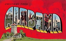Alabama AL Greetings From Red Large Letter 8060 Linen Postcard