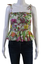 Love The Label Women Cropped Camisole Button-Up Green Floral Size XS