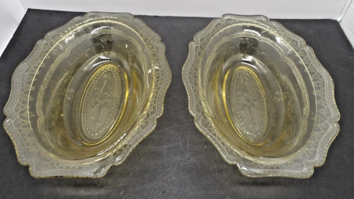 2 Federal Patrician Amber Depression Glass 10" Oval Vegetable Bowls Vintage