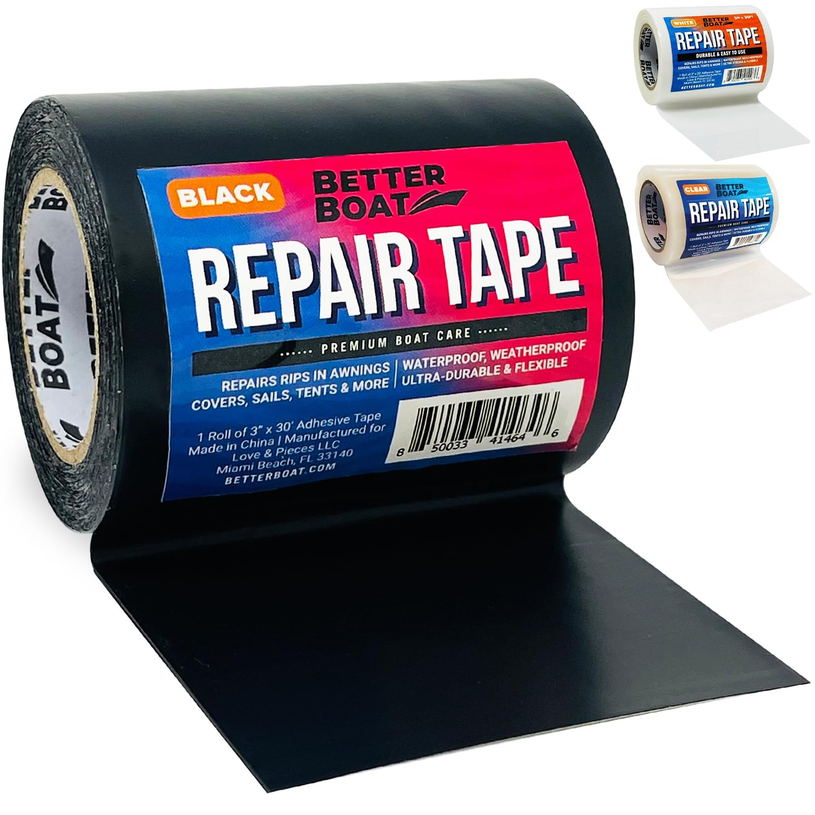 Repair Tape, Fabric, Boat Covers, Tent Repair, 30Ft, Black, 