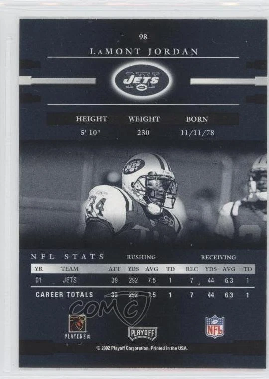 2002 Playoff Prestige LaMont Jordan #98 - Image 2 of 2