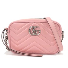 GUCCI GG Marmont Leather Mini Camera Bag Pink Silver HDW 634936 Authentic