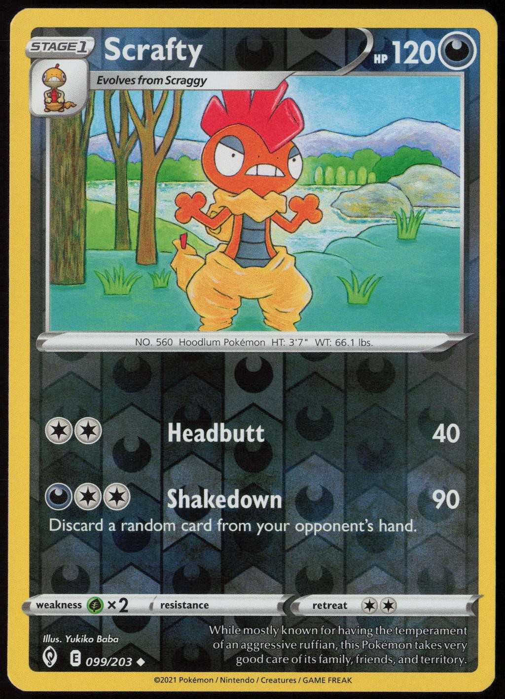 Scrafty #99/203 (Reverse Holo) (NM) SWSH07: Evolving Skies SWSH07 Pokemon