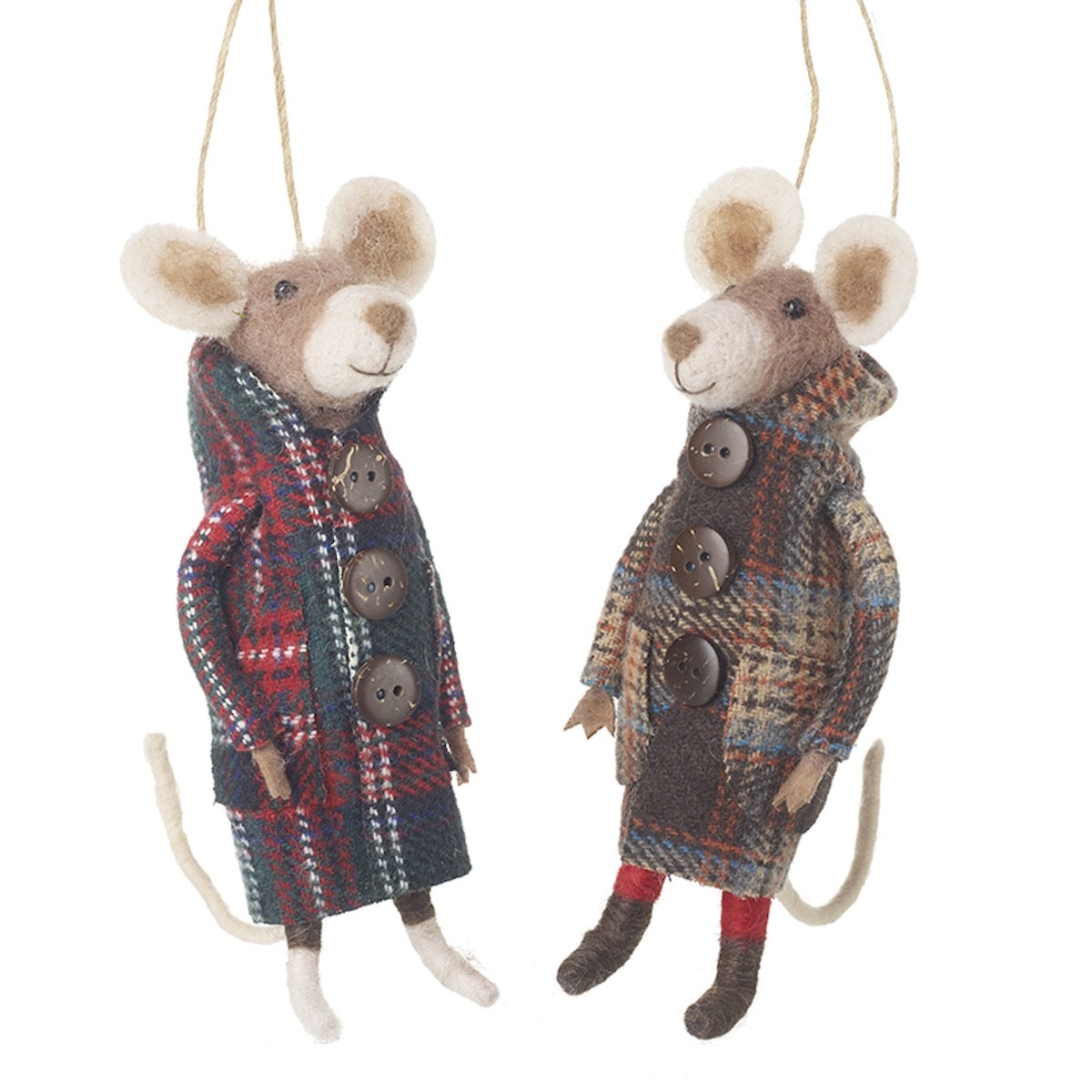 Felt Mice in Tartan Jackets Hanging Christmas Tree Decorations by Heaven Sends