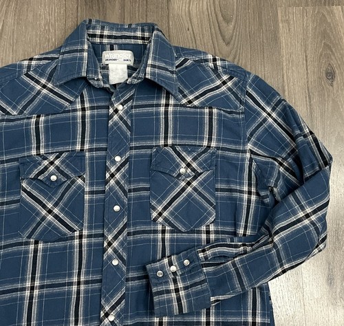 Wrangler Wrancher Flannel Plaid Shirt Western Button Down Pearl Snap Medium ? - Picture 2 of 9