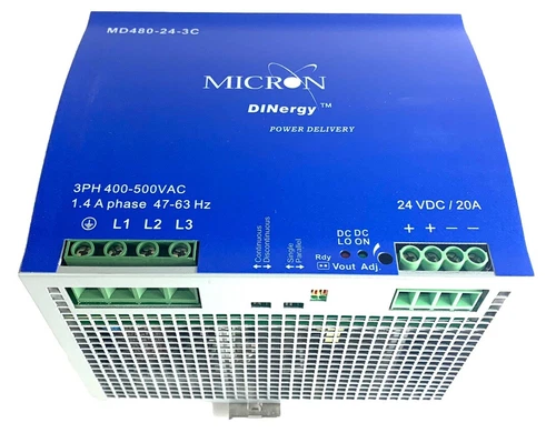 DINERGY DC Power Supply, 24V DC, 480W 3 Phase 400-500 Vac 1.4 A Phase 47-63Hz