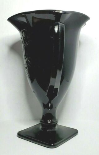 Schwarze Amethyst Liebestasse Vase 7" strukturiertes Herz mit zwei tanzenden Damen Vintage - Bild 2 von 12